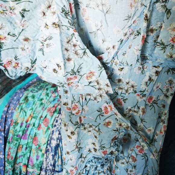 Floral Blue Wrap Dress - Picture 5 of 6